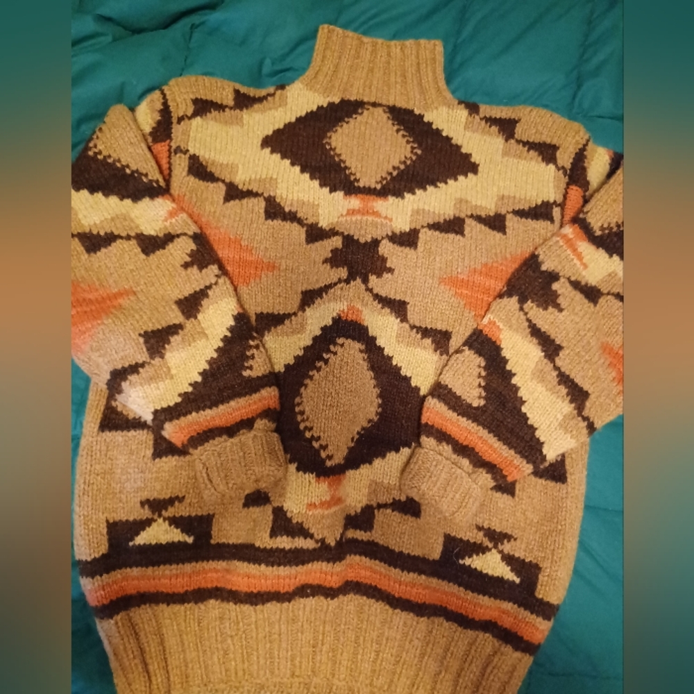🥰 Vintage Ralph Lauren Tan and Brown Handknit Turtleneck Sweater - Picture 14 of 14